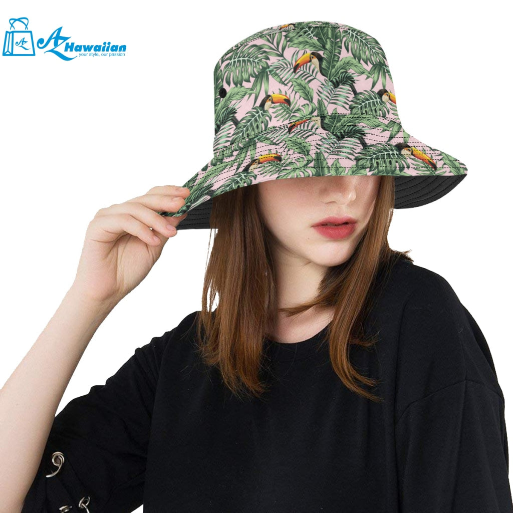 Toucan tropical green jungle palm pattern Unisex Bucket Hat