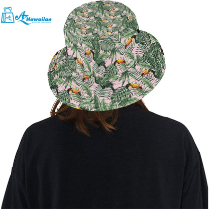 Toucan tropical green jungle palm pattern Unisex Bucket Hat