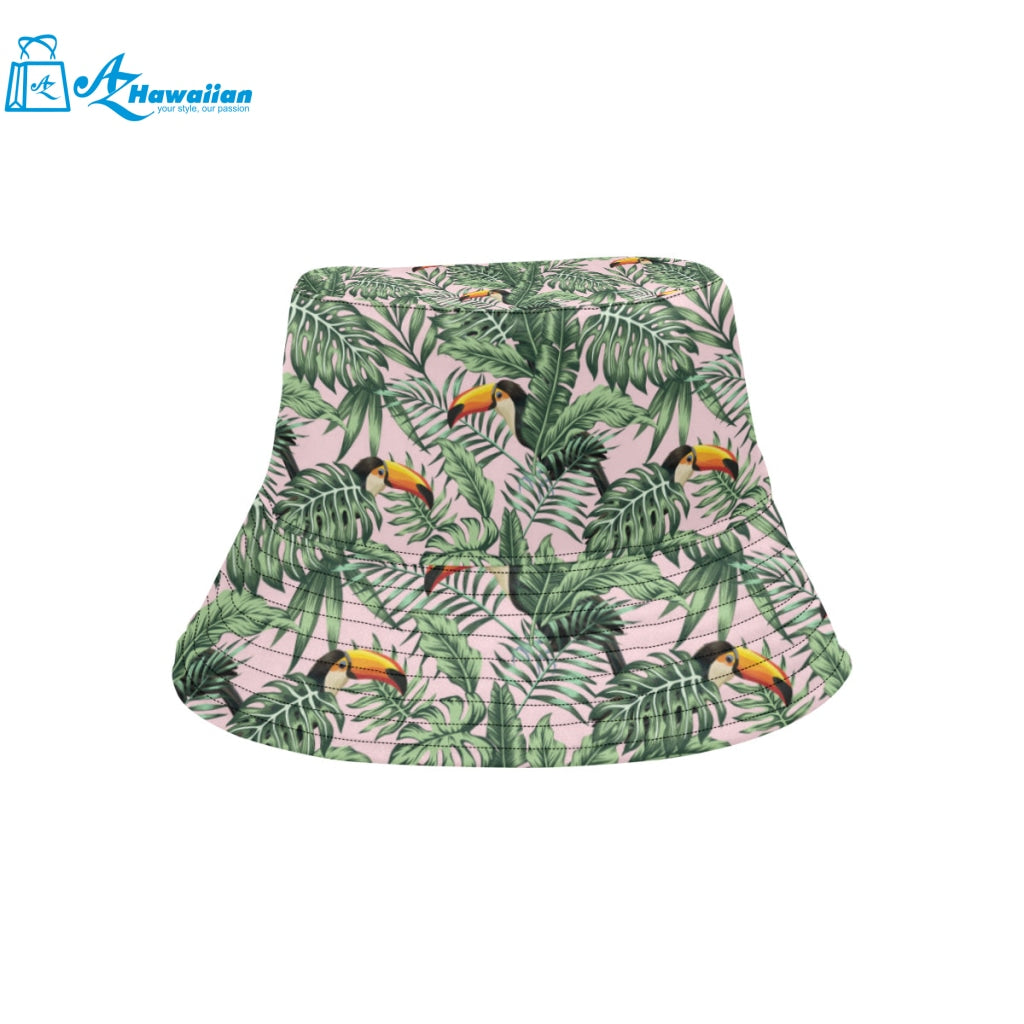 Toucan tropical green jungle palm pattern Unisex Bucket Hat