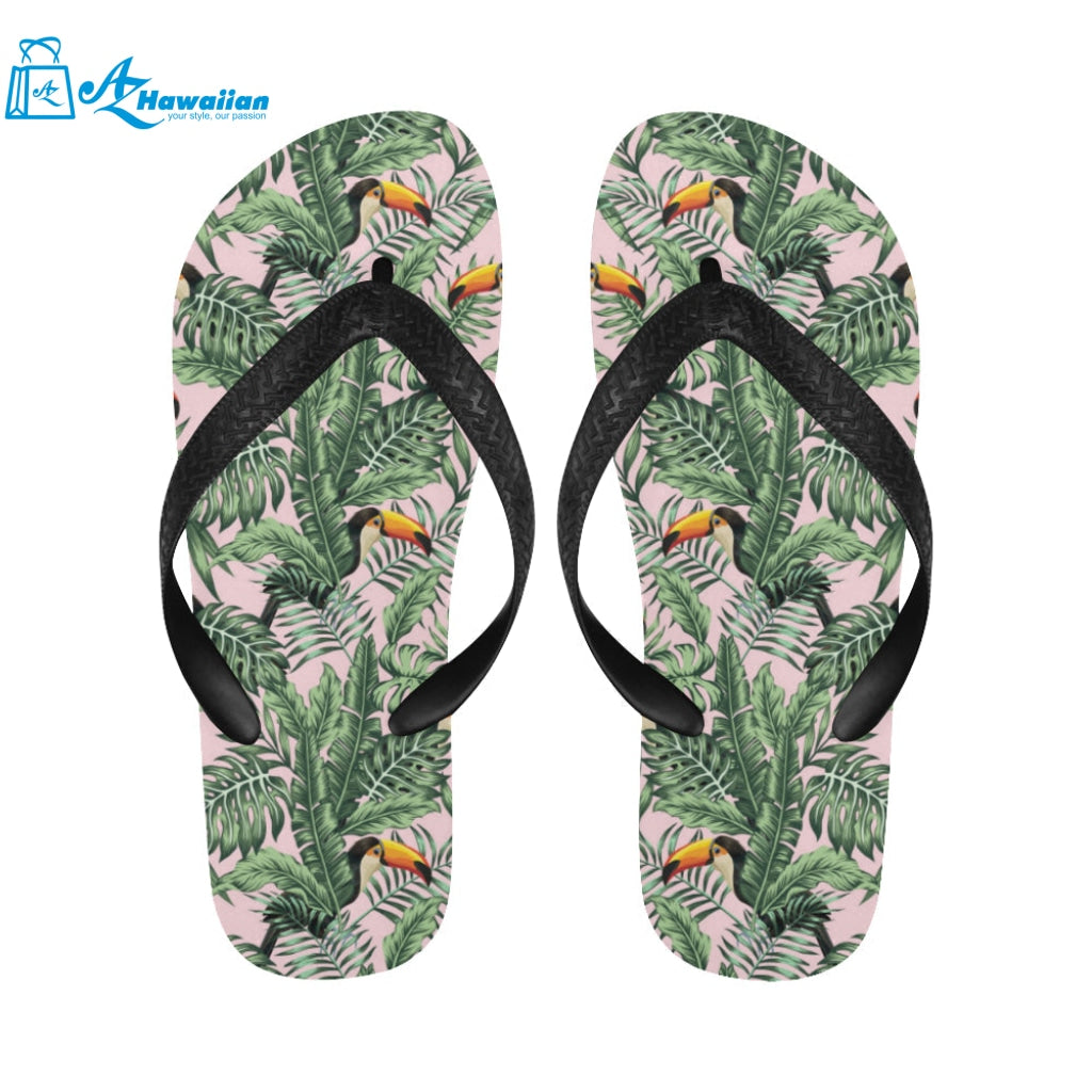 Toucan tropical green jungle palm pattern Unisex Flip Flops