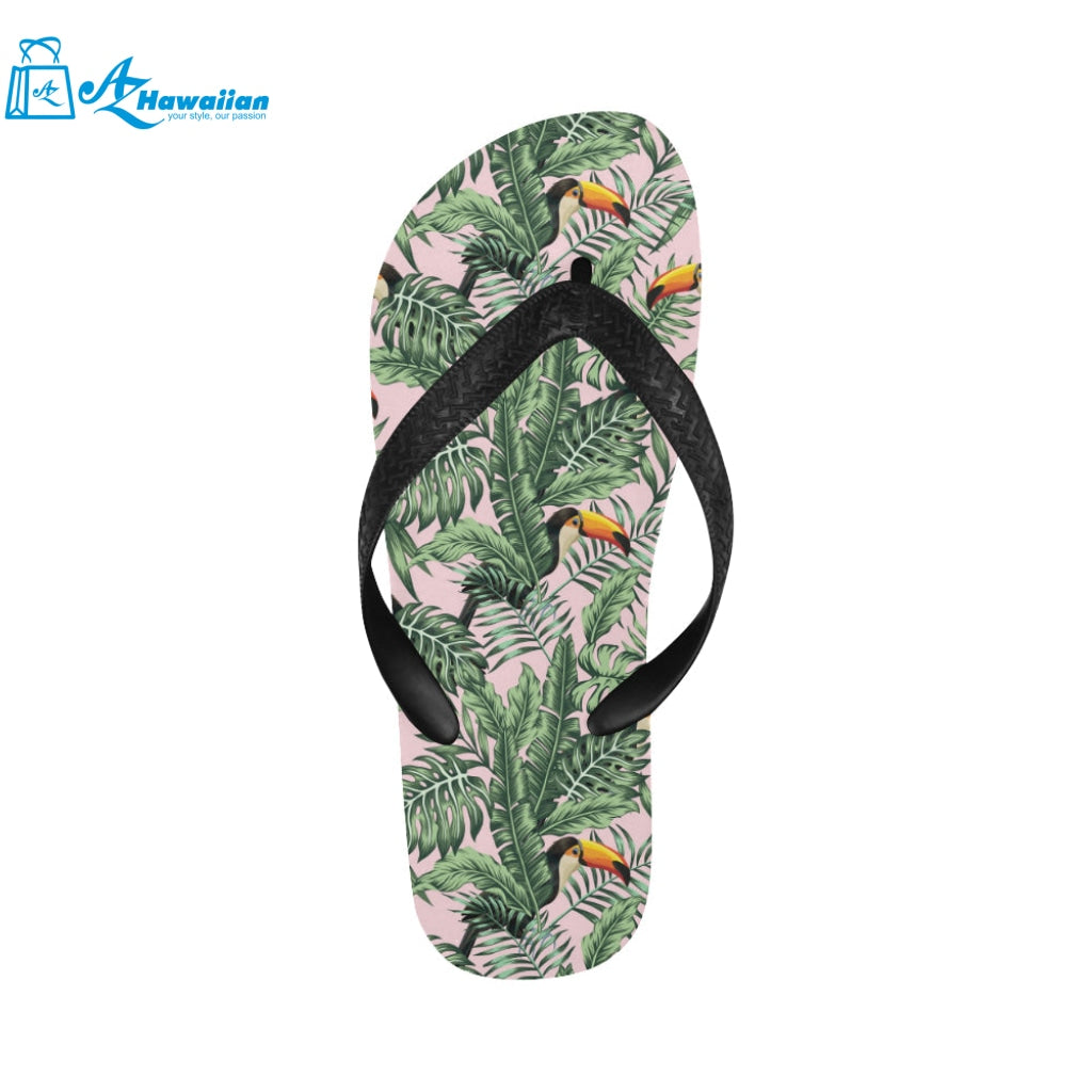 Toucan tropical green jungle palm pattern Unisex Flip Flops