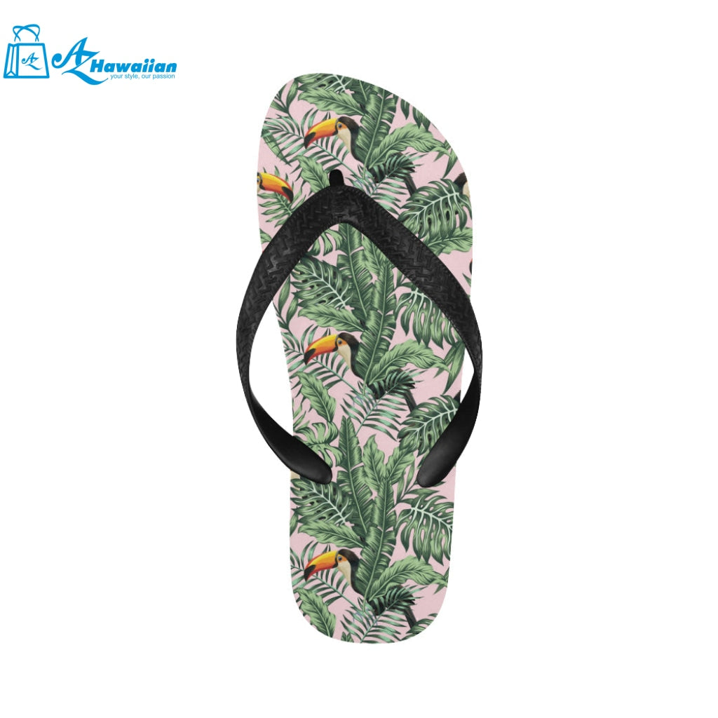 Toucan tropical green jungle palm pattern Unisex Flip Flops