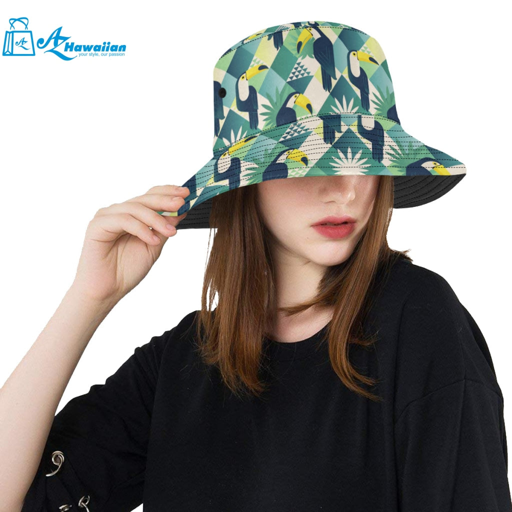 Toucan tropical leaves design pattern Unisex Bucket Hat