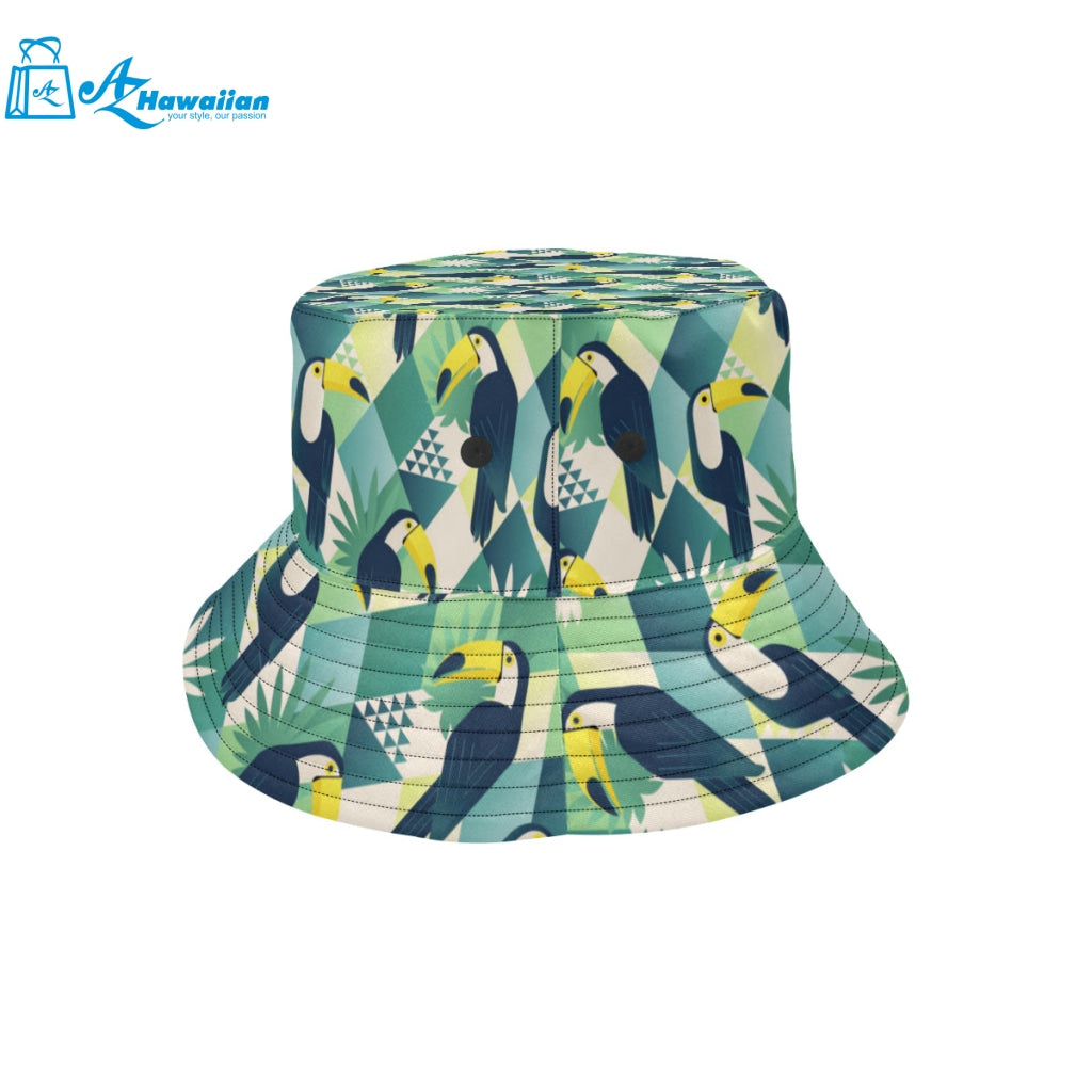 Toucan tropical leaves design pattern Unisex Bucket Hat