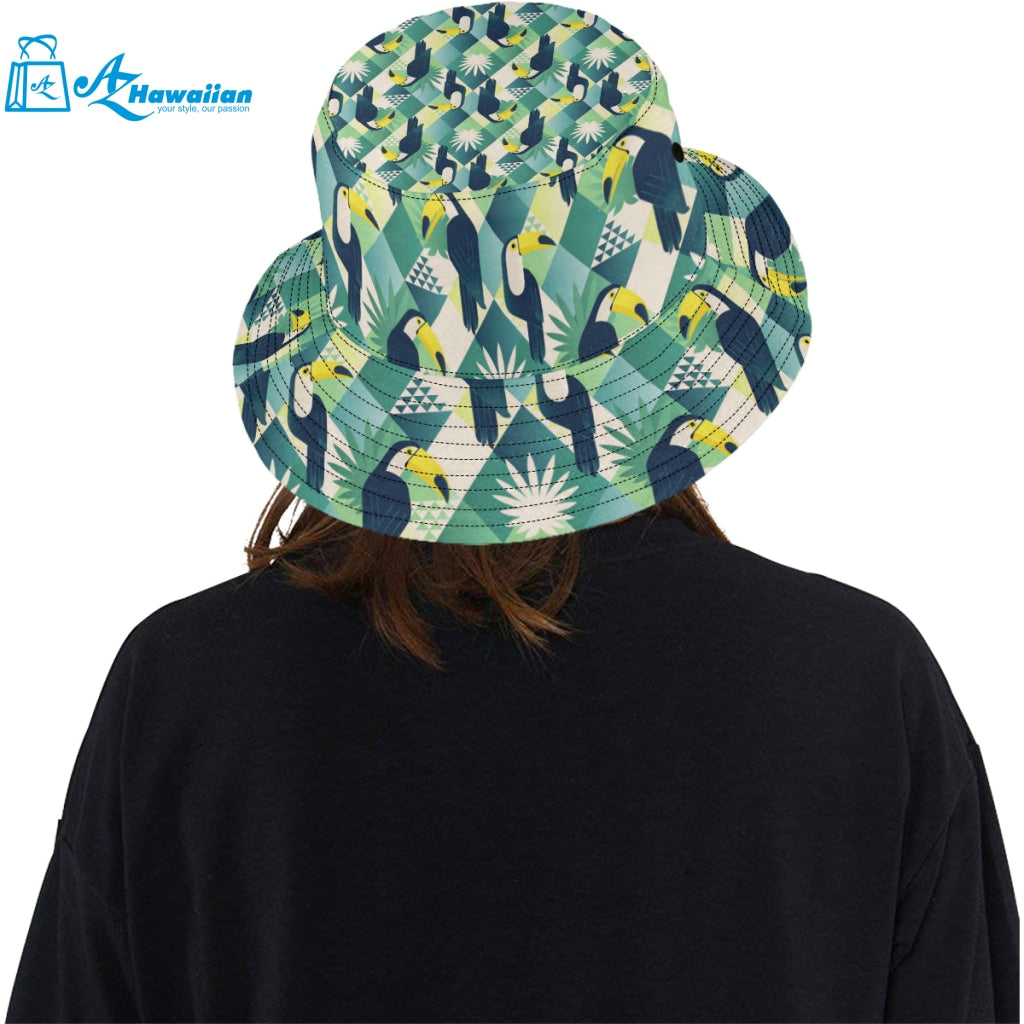 Toucan tropical leaves design pattern Unisex Bucket Hat