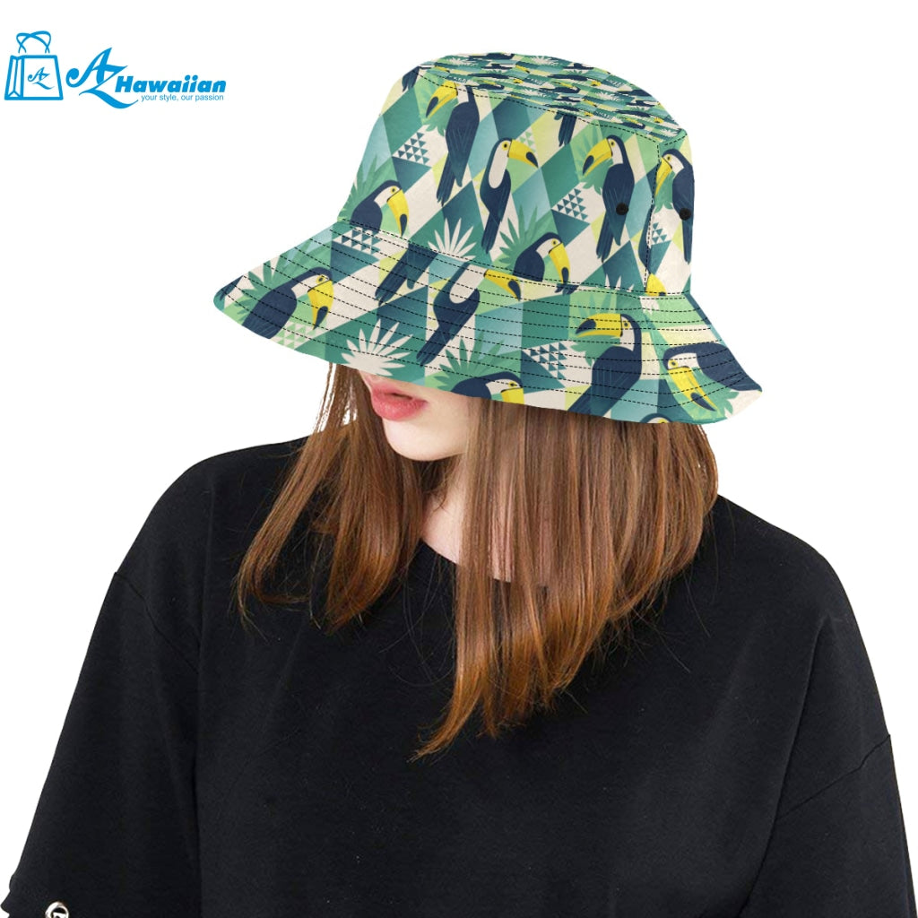 Toucan tropical leaves design pattern Unisex Bucket Hat