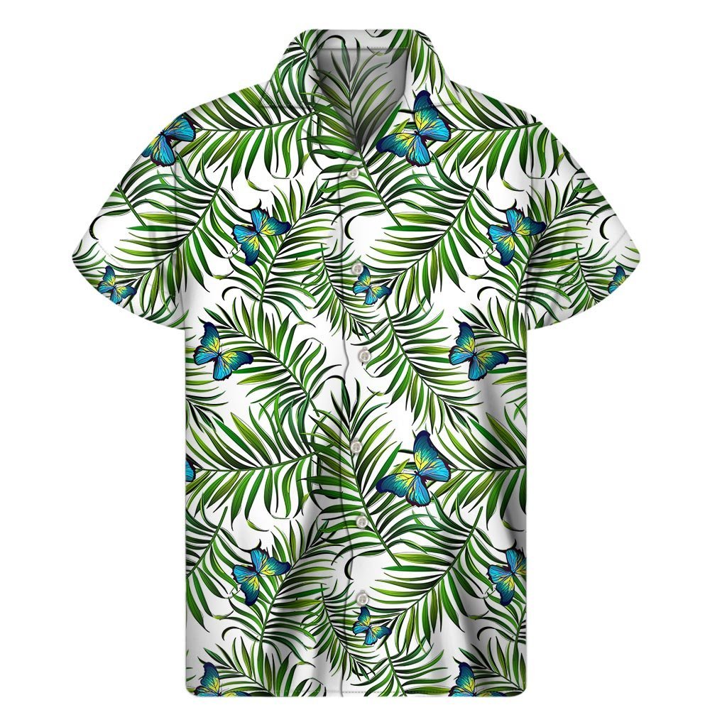 Tropical Butterfly Pattern Print Mens Short Sleeve Shirt Hawaiian