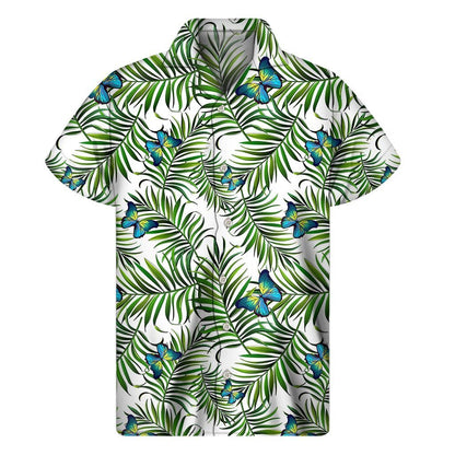 Tropical Butterfly Pattern Print Mens Short Sleeve Shirt Hawaiian