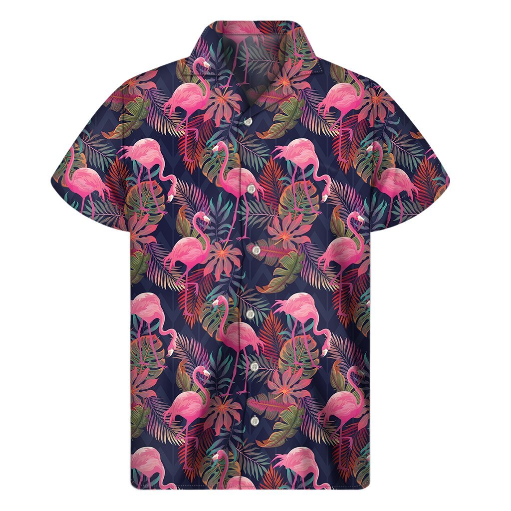 Tropical Flamingo Aloha Pattern Print Mens Short Sleeve Shirt Hawaiian