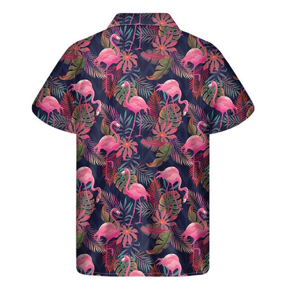 Tropical Flamingo Aloha Pattern Print Mens Short Sleeve Shirt Hawaiian