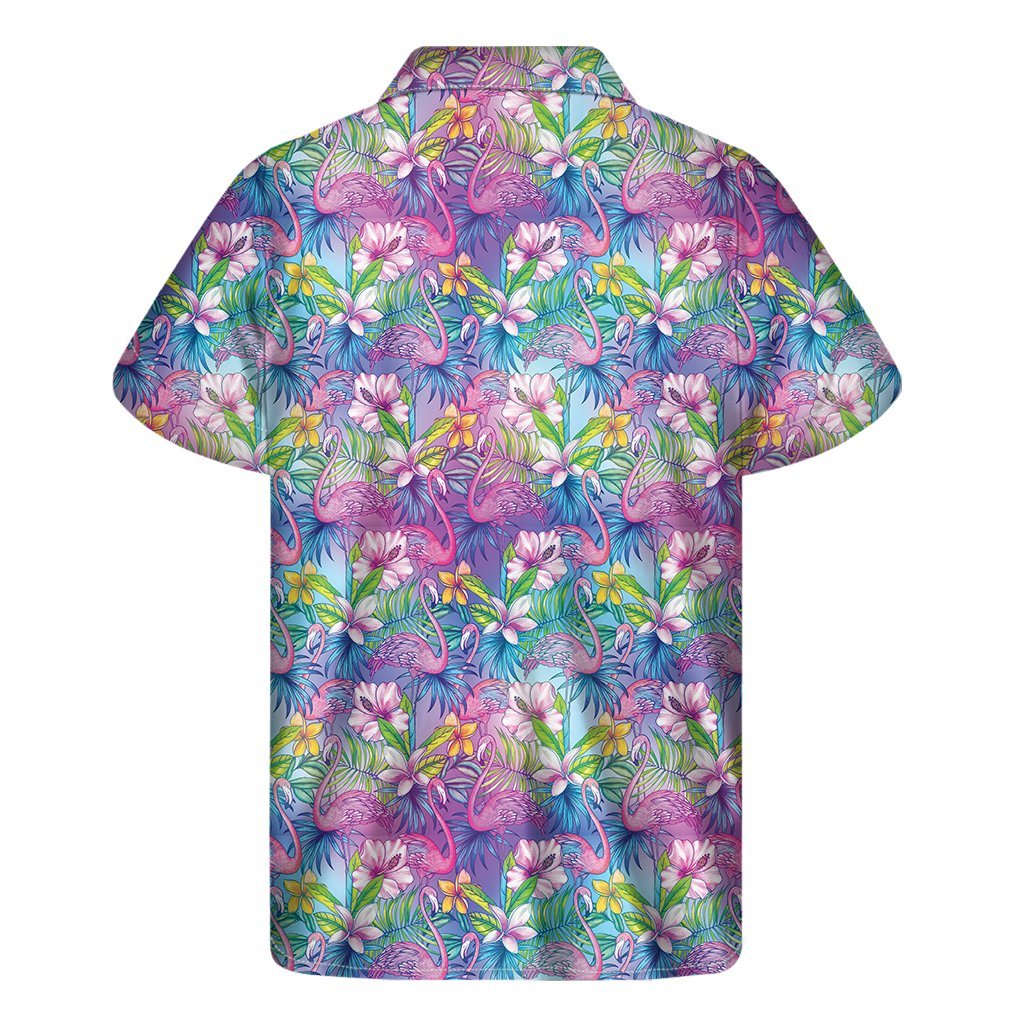 Tropical Flamingo And Hibiscus Print Mens Short Sleeve Shirt Hawaiian