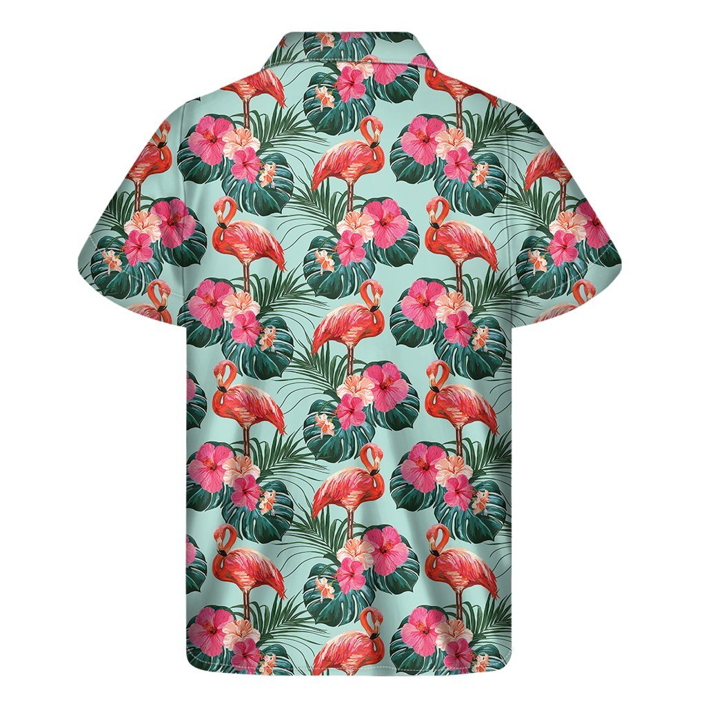 Tropical Floral Flamingo Pattern Print Mens Short Sleeve Shirt Hawaiian