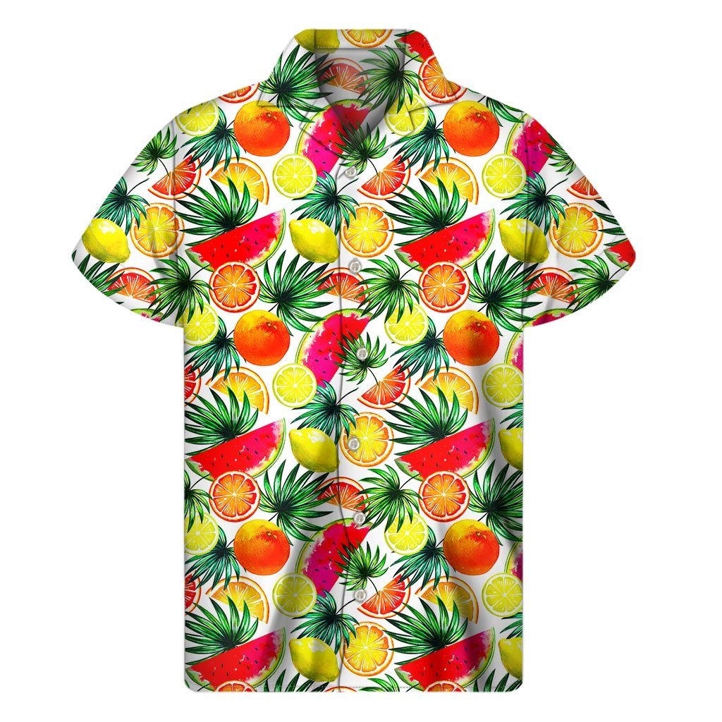 Tropical Fruit Leaf Pattern Print Mens Short Sleeve Shirt Hawaiian