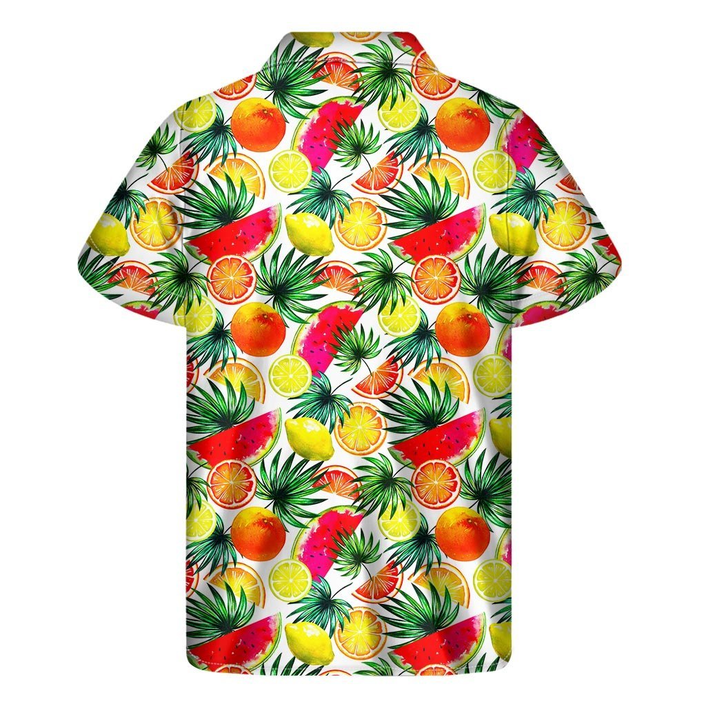 Tropical Fruit Leaf Pattern Print Mens Short Sleeve Shirt Hawaiian