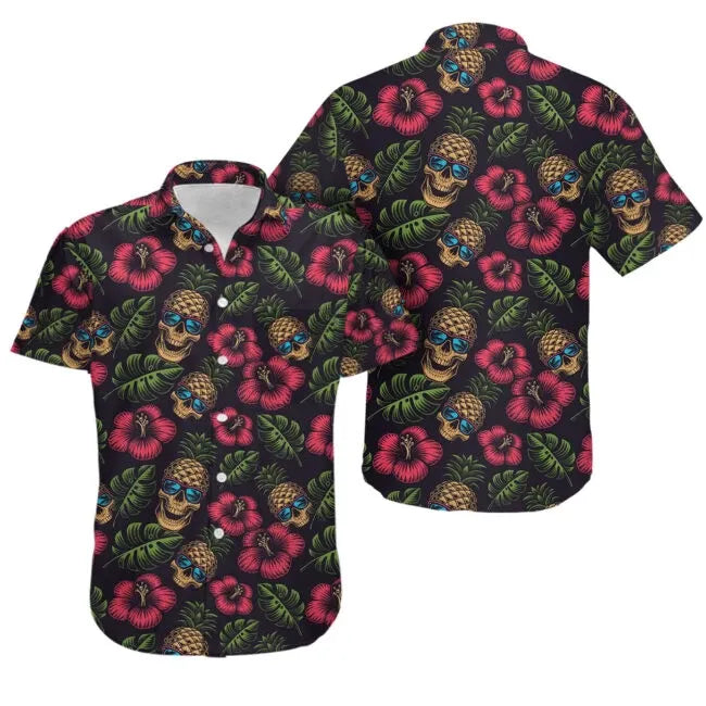 Tropical Skull Hawaiian Graphic Print Short Sleeve Hawaiian Shirt