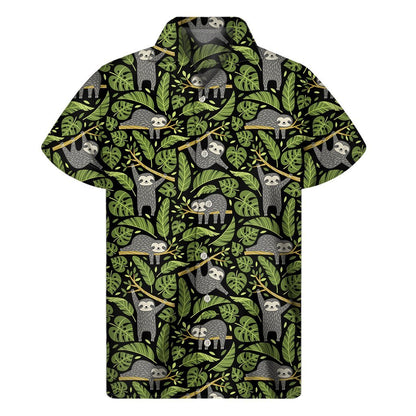 Tropical Sloth Pattern Print Mens Short Sleeve Shirt Hawaiian