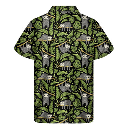 Tropical Sloth Pattern Print Mens Short Sleeve Shirt Hawaiian