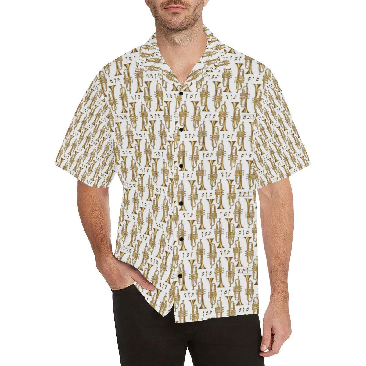 Trumpet With Music Note Print Hawaiian Shirt