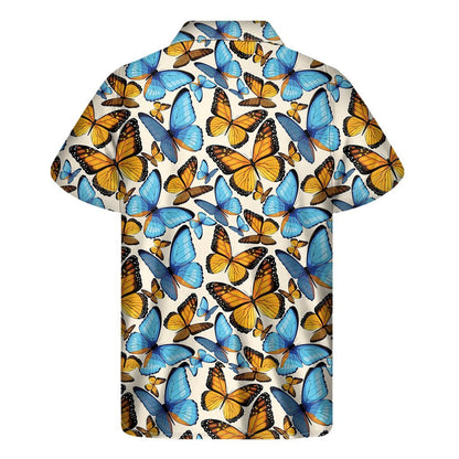 Turquoise And Orange Butterfly Print Mens Short Sleeve Shirt Hawaiian