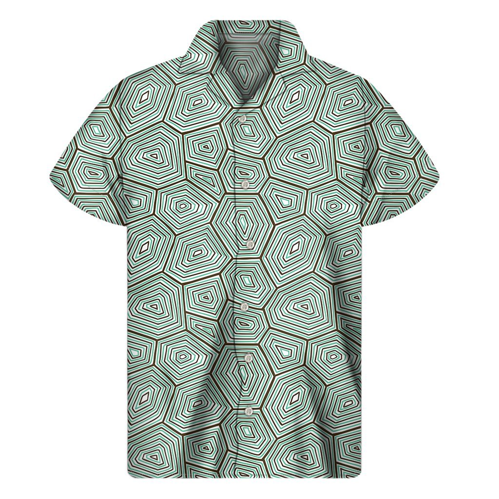 Turtle Shell Pattern Print Mens Short Sleeve Shirt Hawaiian