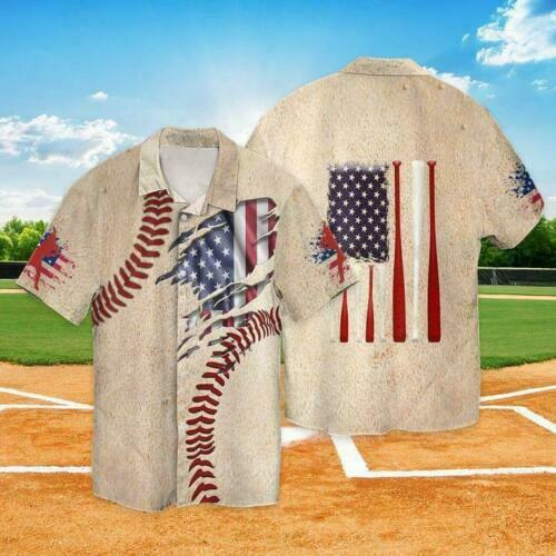 Vintage Baseball Crack American Flag Unisex Hawaiian Shirts