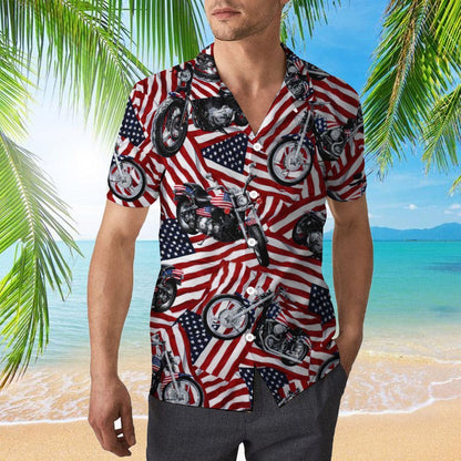 OragonTee Motorcycles American Flag Hawaiian Shirt | For Men & Women | Adult | HW3641