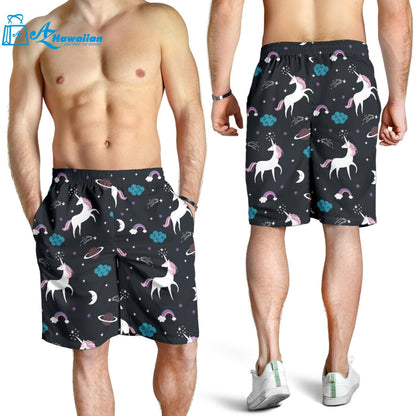 Unicorn Rainbows Moon Clound Star Pattern Men Shorts