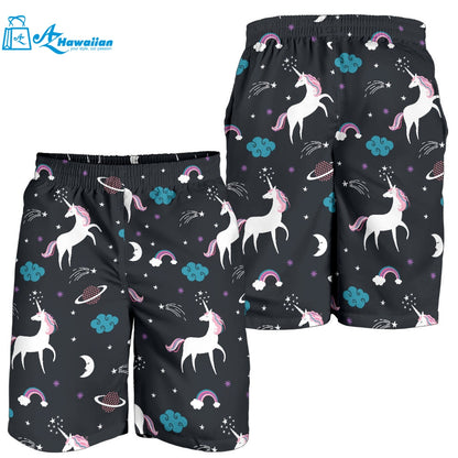 Unicorn Rainbows Moon Clound Star Pattern Men Shorts