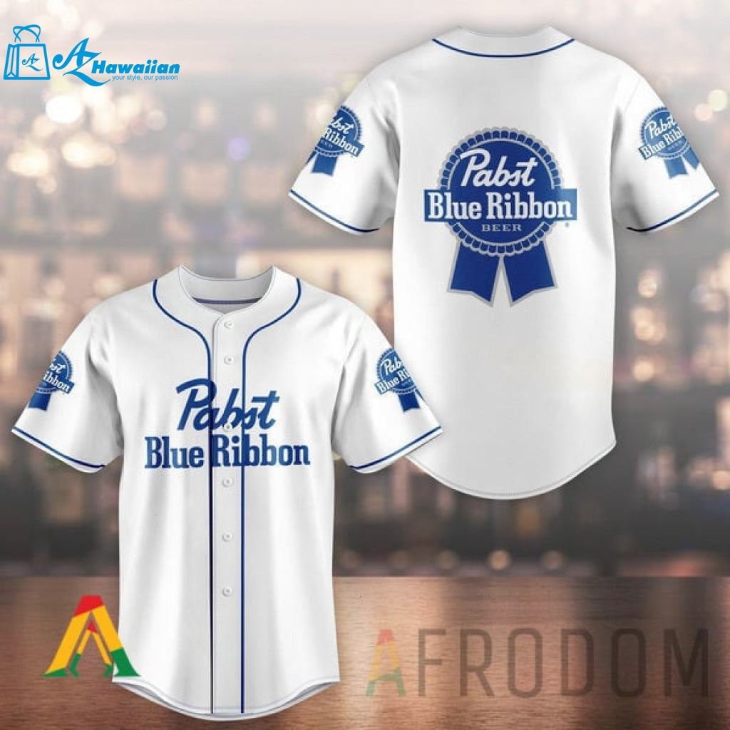 Unisex White Pabst Blue Ribbon Baseball Jersey