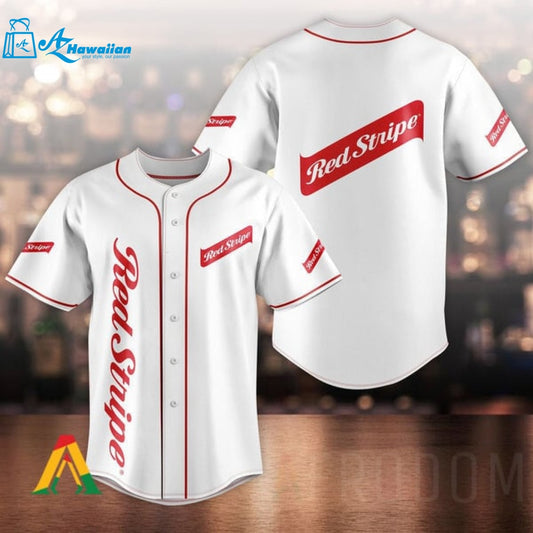 Unisex White Red Stripe Baseball Jersey