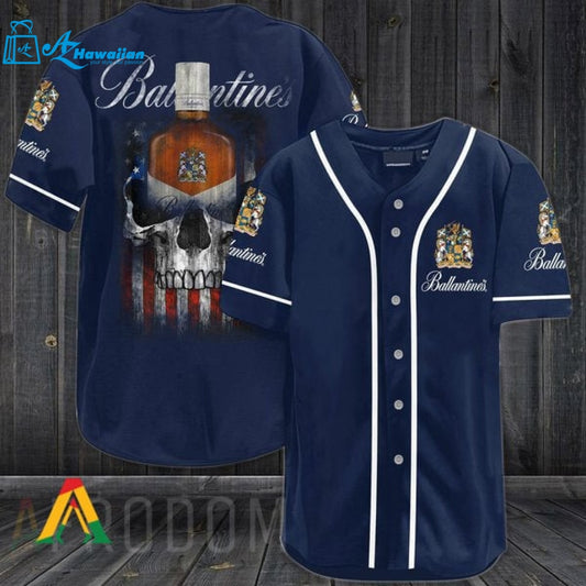 US Flag Black Skull Ballantine Baseball Jersey