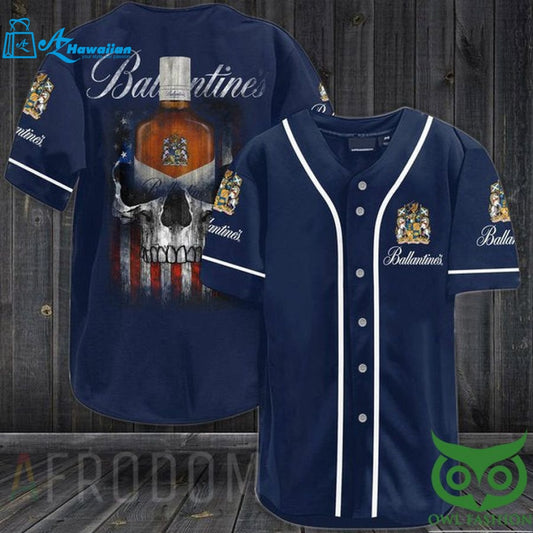 US Flag Black Skull Ballantine Baseball Jersey