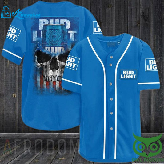 US Flag Black Skull Bud Light Baseball Jersey