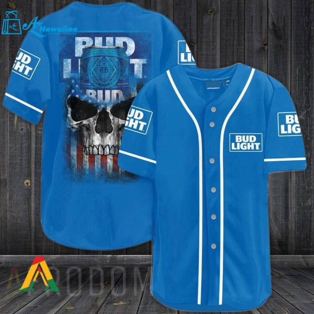 US Flag Black Skull Bud Light Baseball Jersey