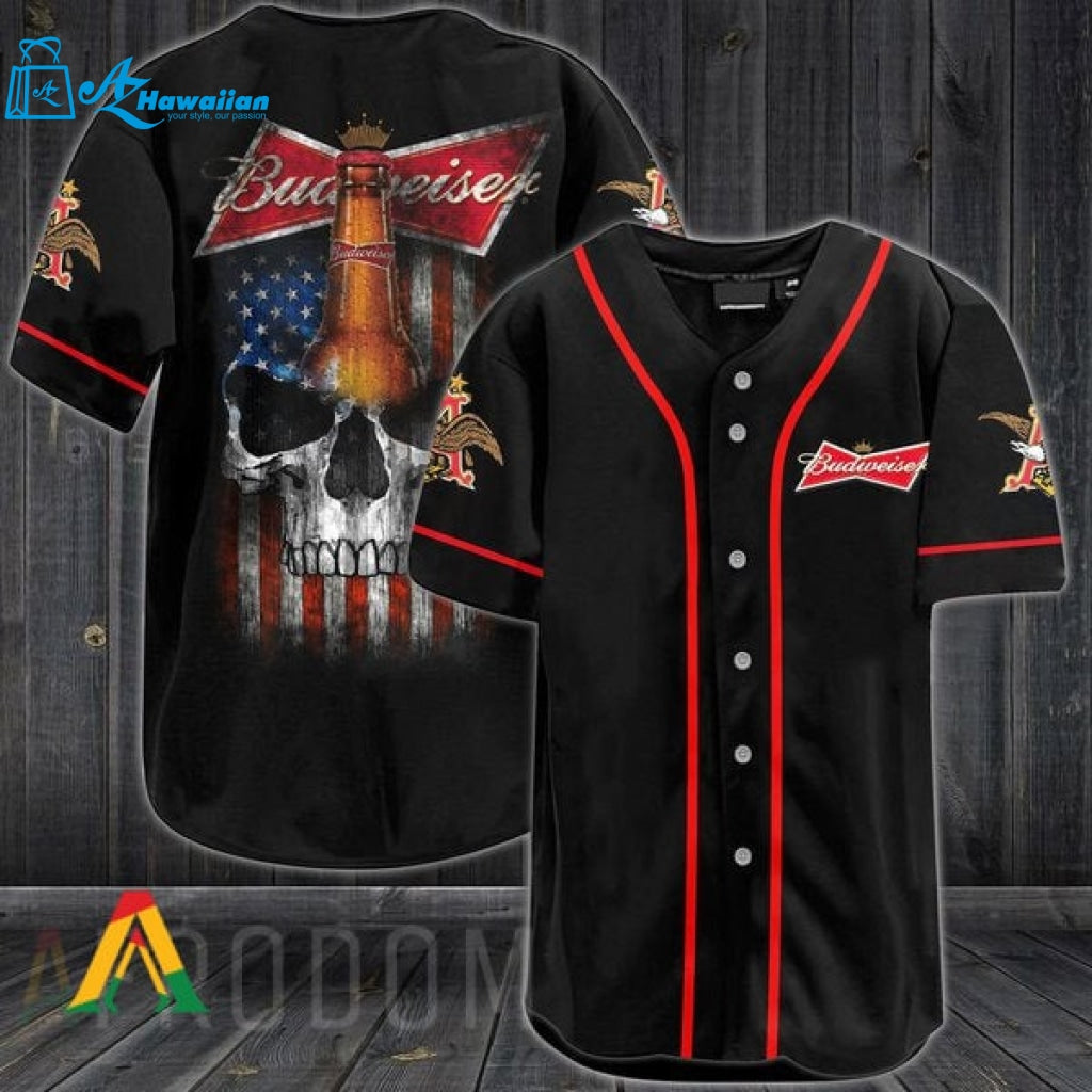 US Flag Black Skull Budweiser Baseball Jersey