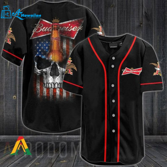 US Flag Black Skull Budweiser Baseball Jersey