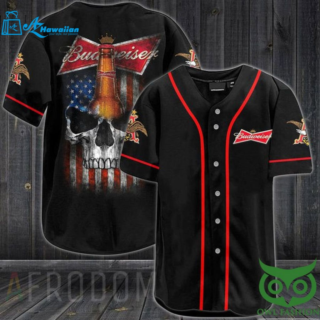 US Flag Black Skull Budweiser Baseball Jersey