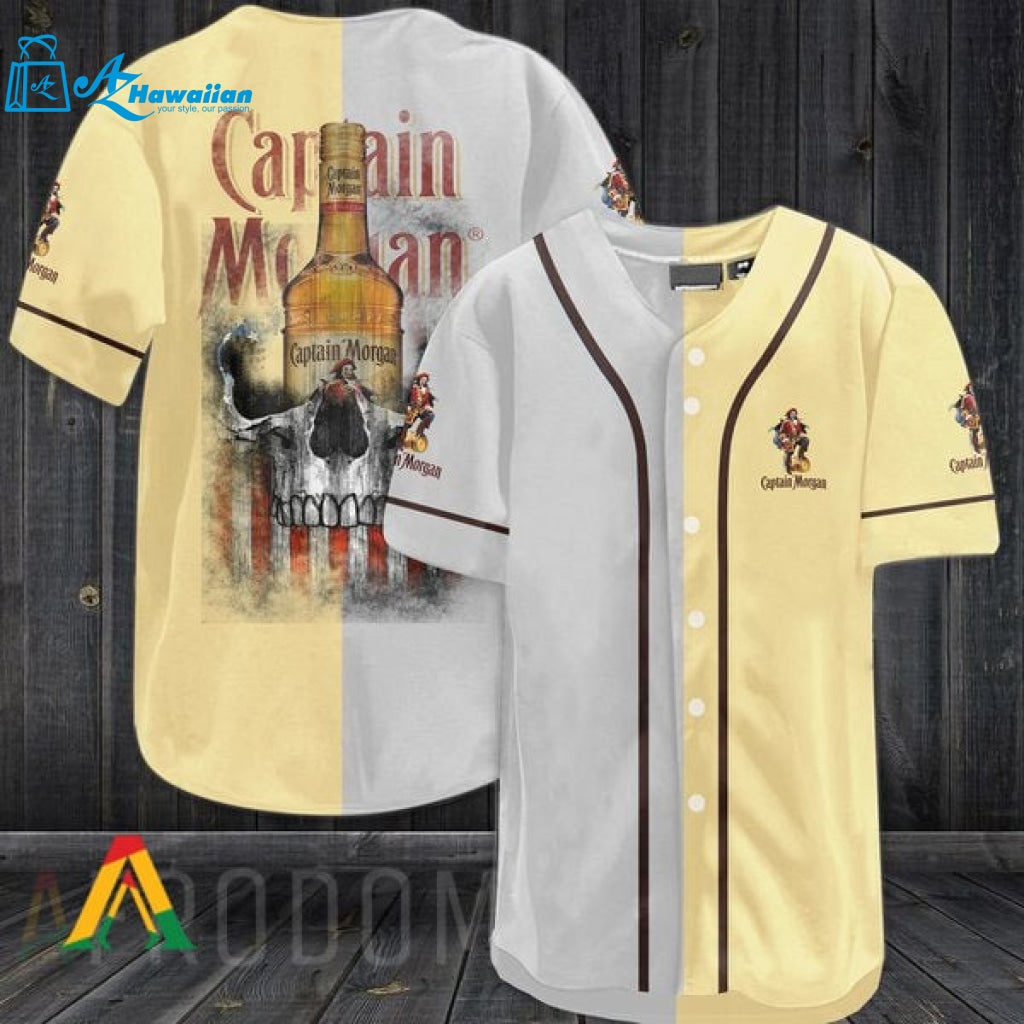 US Flag Black Skull Captain Morgan Baseball Jersey