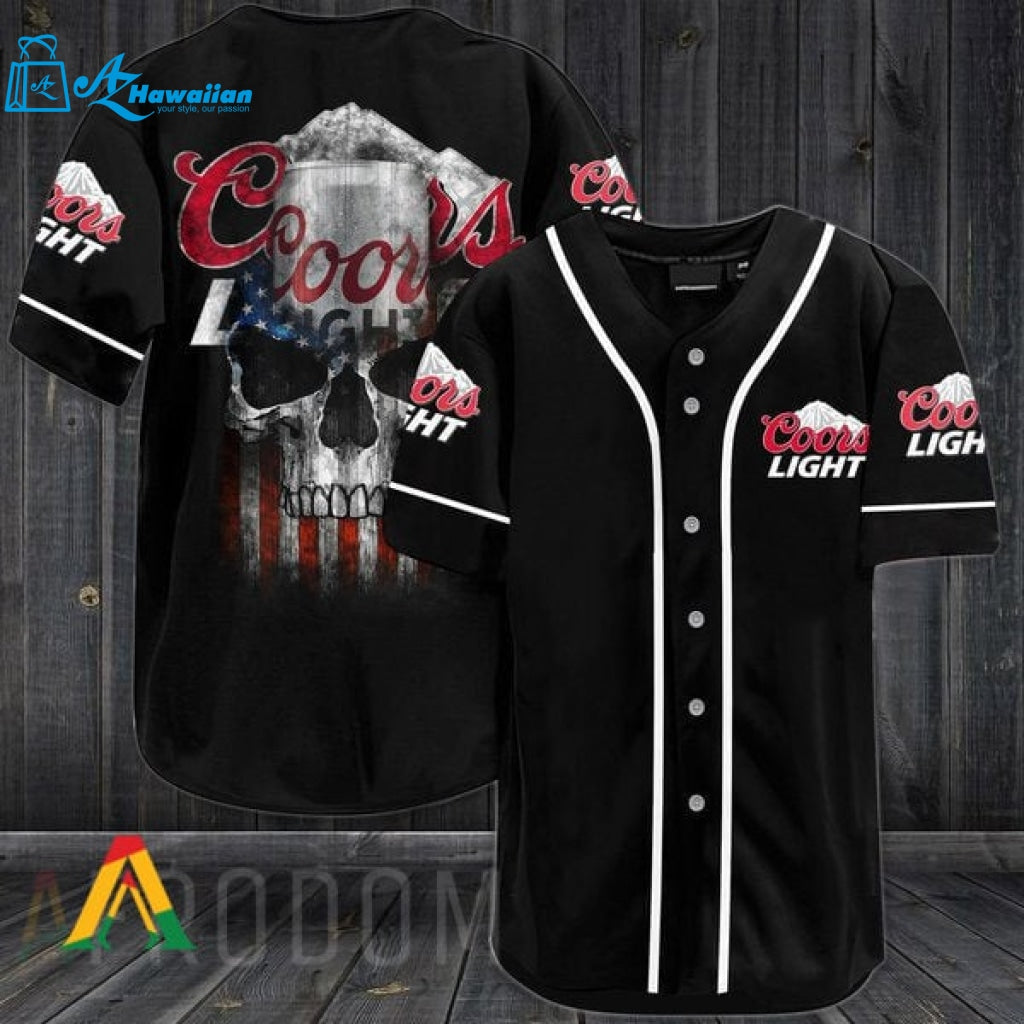 US Flag Black Skull Coors Light Baseball Jersey