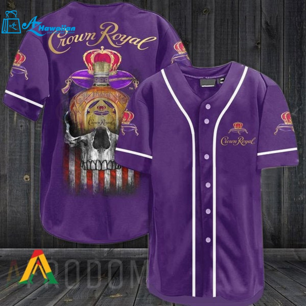 US Flag Black Skull Crown Royal Baseball Jersey