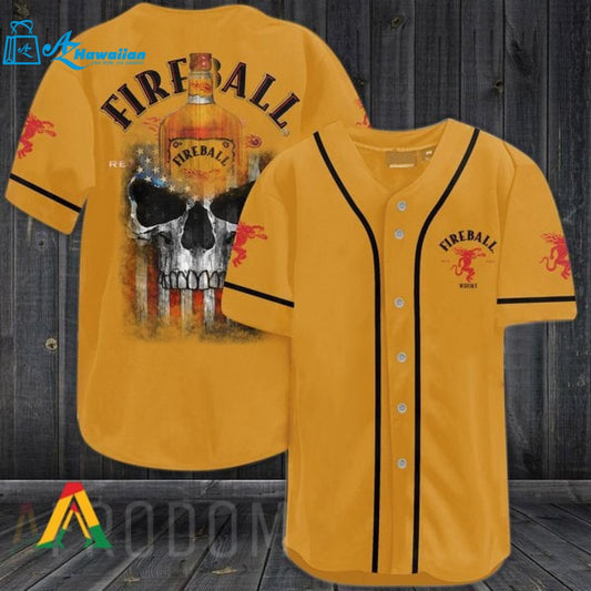 US Flag Black Skull Fireball Cinnamon Whisky Baseball Jersey