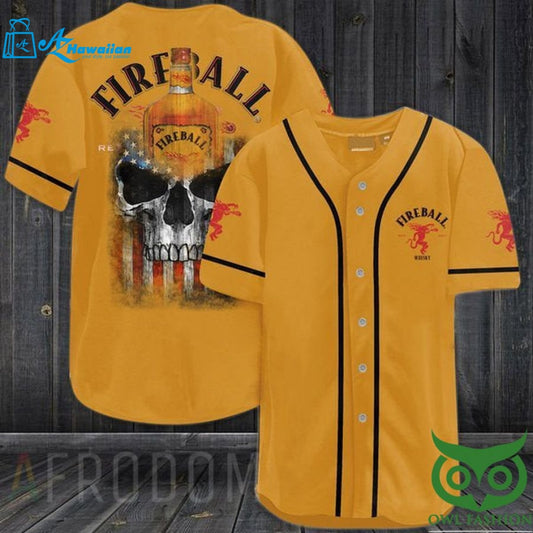 US Flag Black Skull Fireball Cinnamon Whisky Baseball Jersey