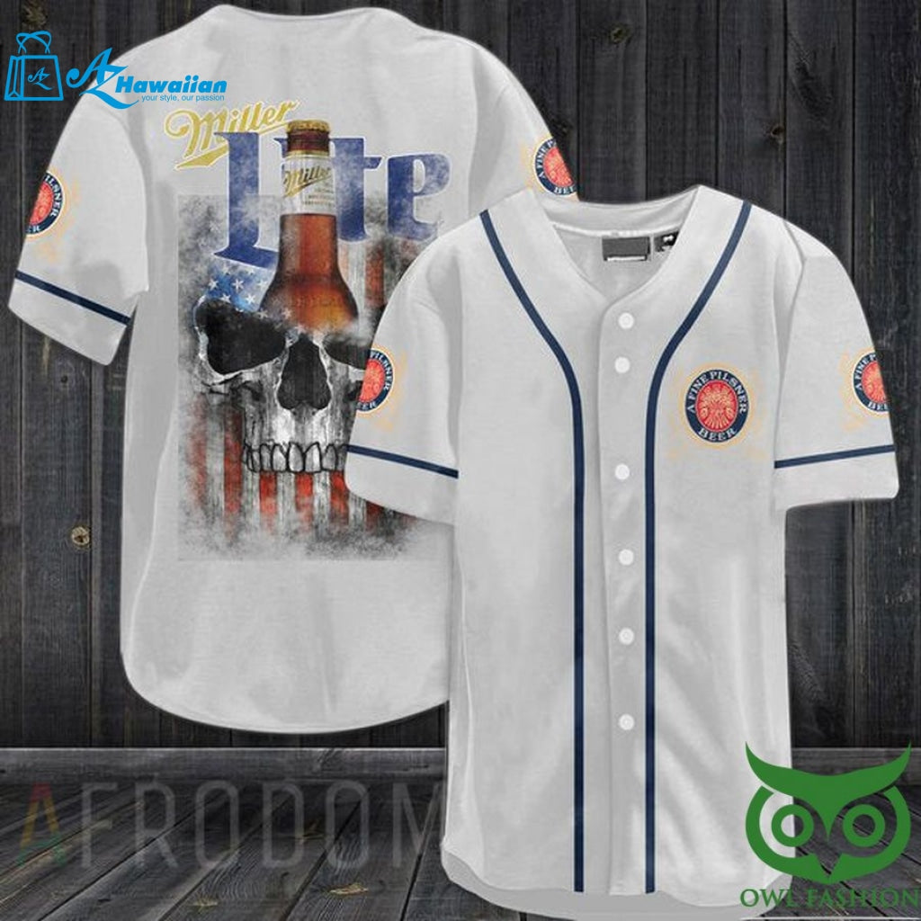 US Flag Black Skull Miller Lite Baseball Jersey