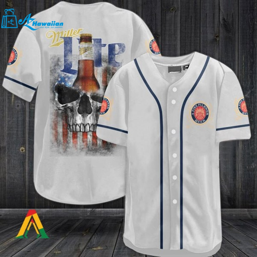 US Flag Black Skull Miller Lite Baseball Jersey