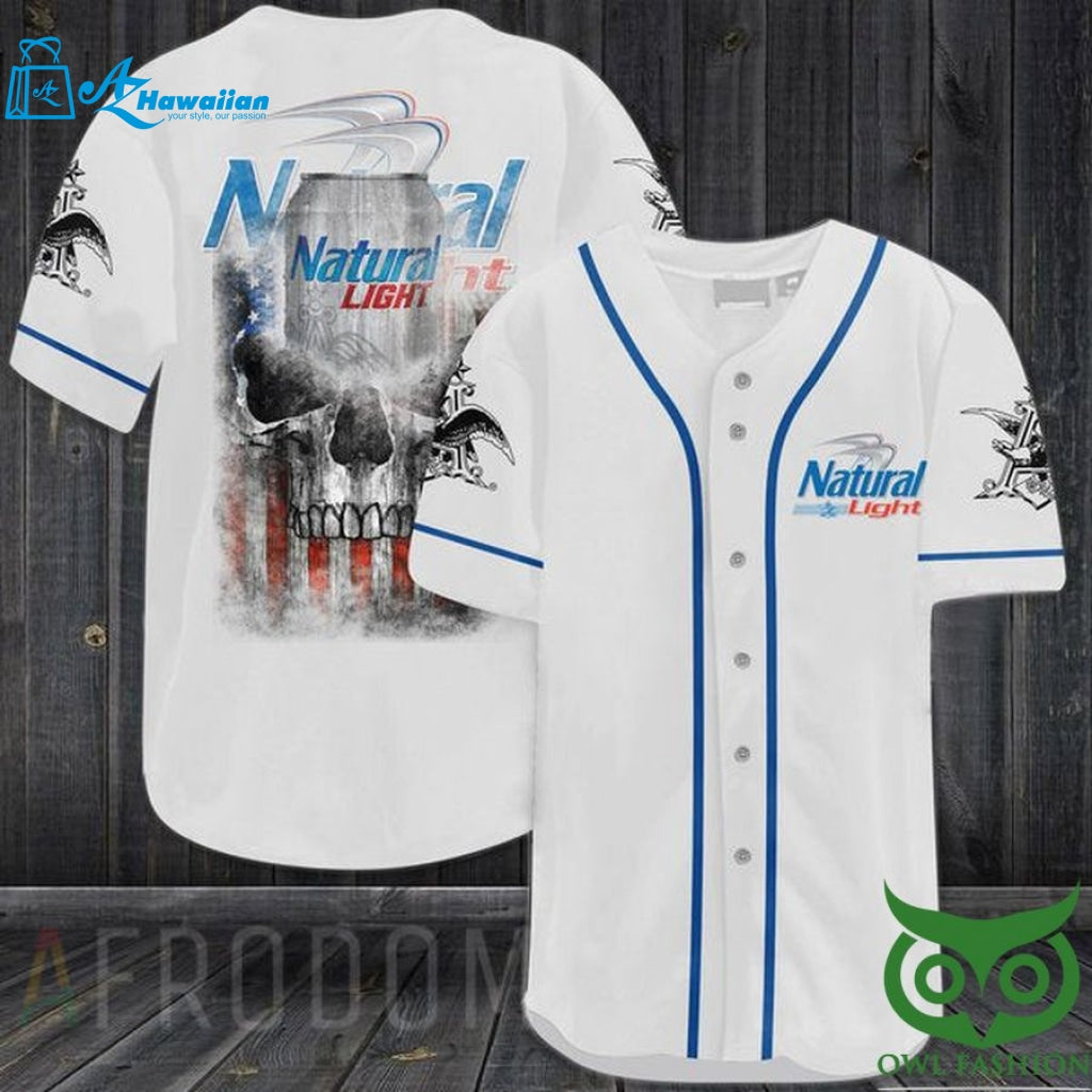 US Flag Black Skull Natural Light Baseball Jersey