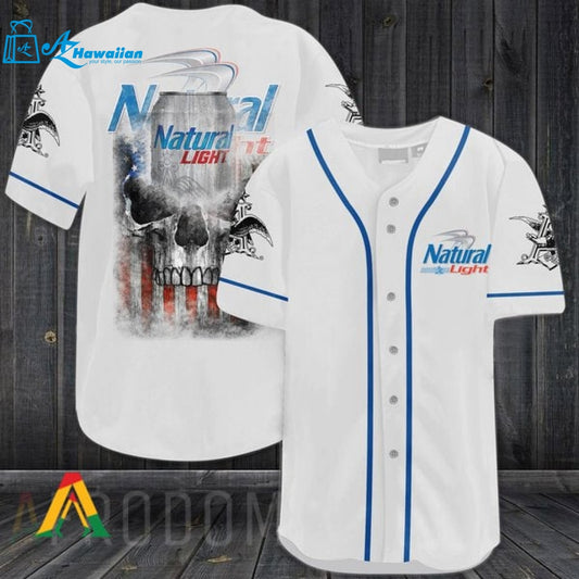 US Flag Black Skull Natural Light Baseball Jersey