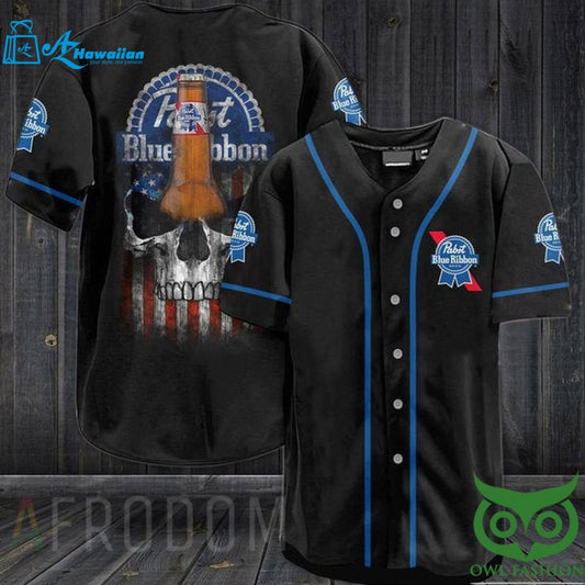 US Flag Black Skull Pabst Blue Ribbon Baseball Jersey