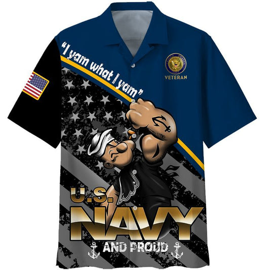 US Navy Veteran And Proud Hawaiian Graphic Print Short Sleeve 