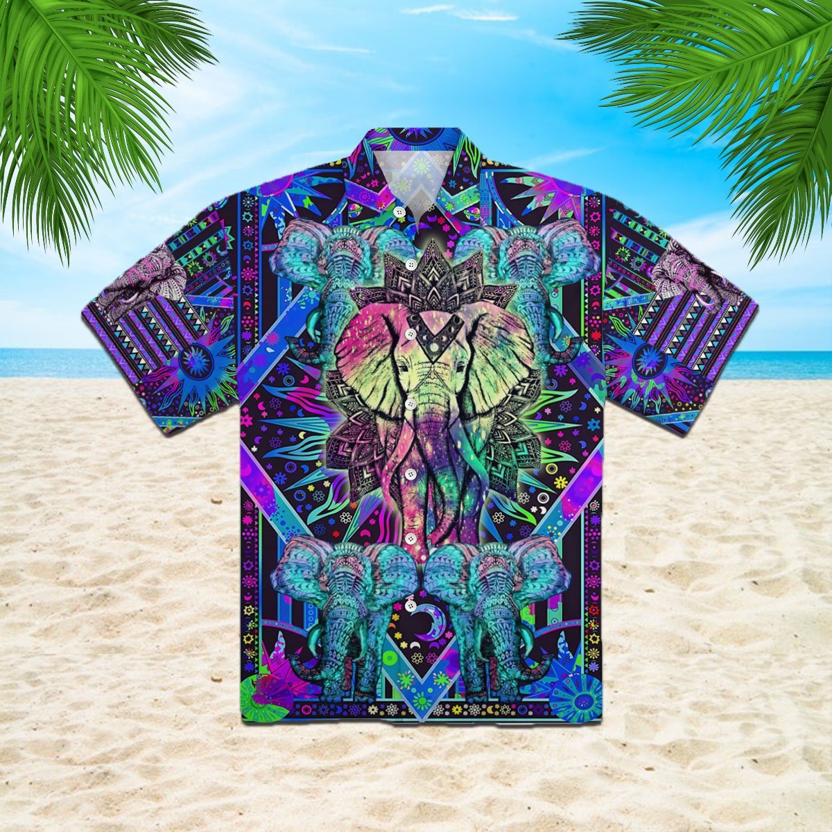 OragonTee Hippie Mandala Elephant Hawaiian Shirt | Unisex | Full Size | Adult | Colorful | HW3492