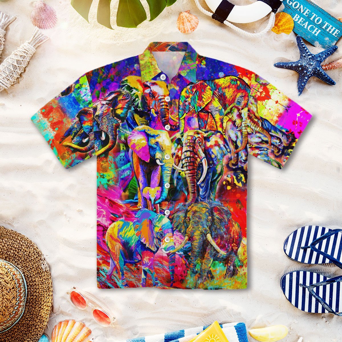 OragonTee Colorful Elephants Hawaiian Shirt | For Men & Women| Adult | WT1304